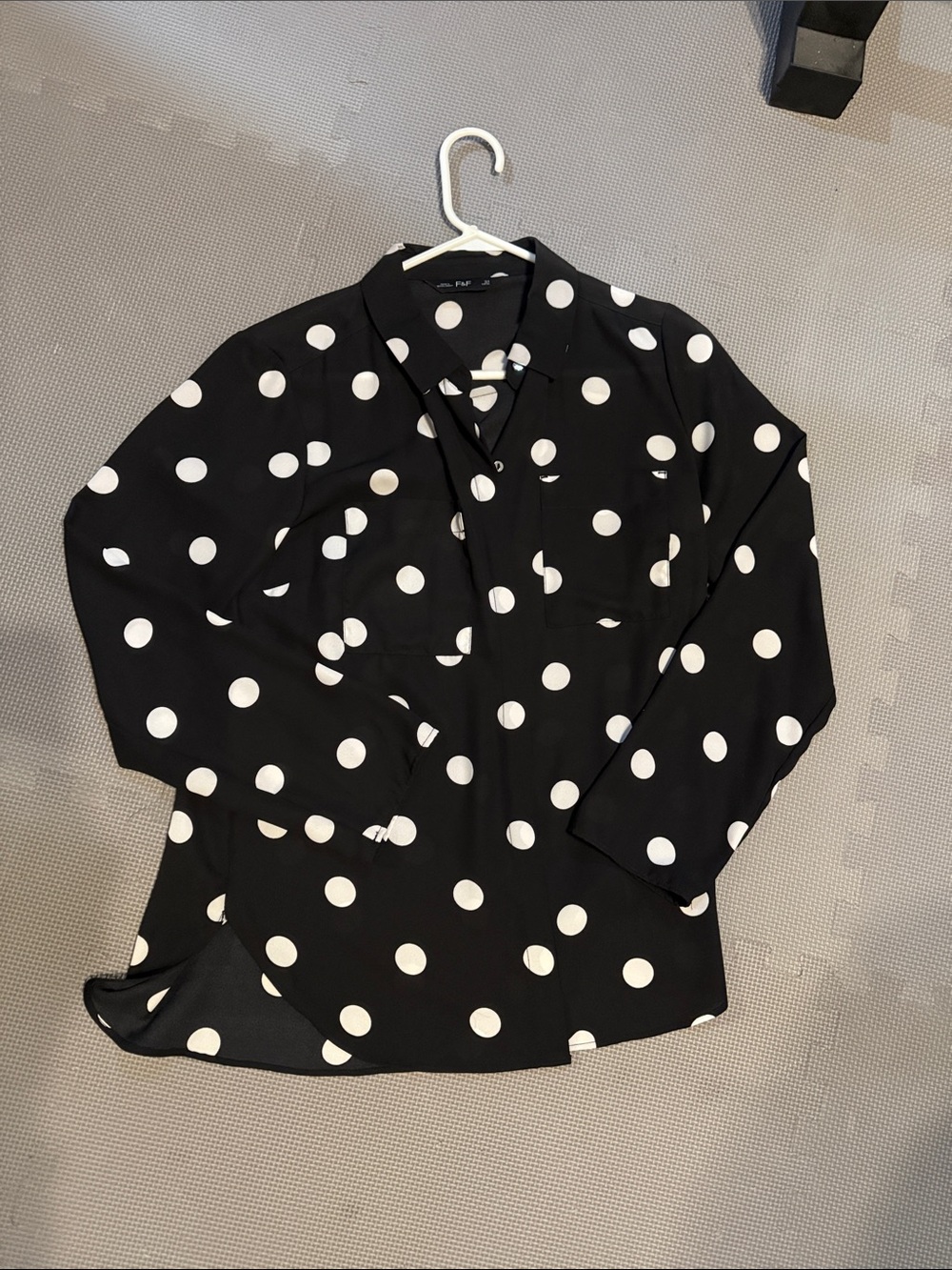F&F Black Blouse with White Polka Dots